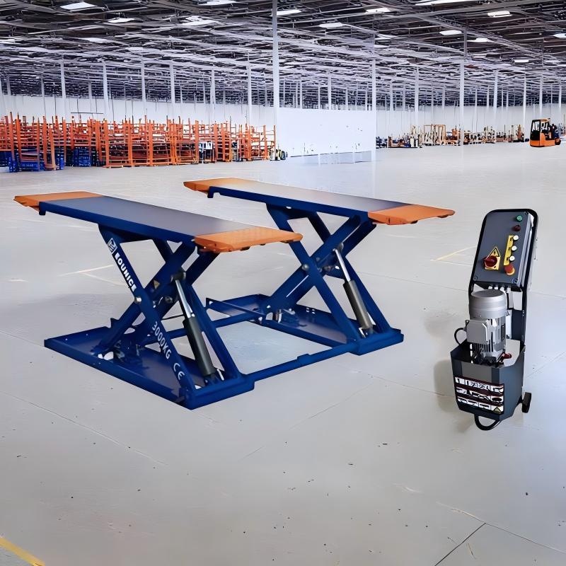 The 105mm low-stance Eounice portable scissor lift, offering maximum lifting capability with minimal height intrusion for home garages.