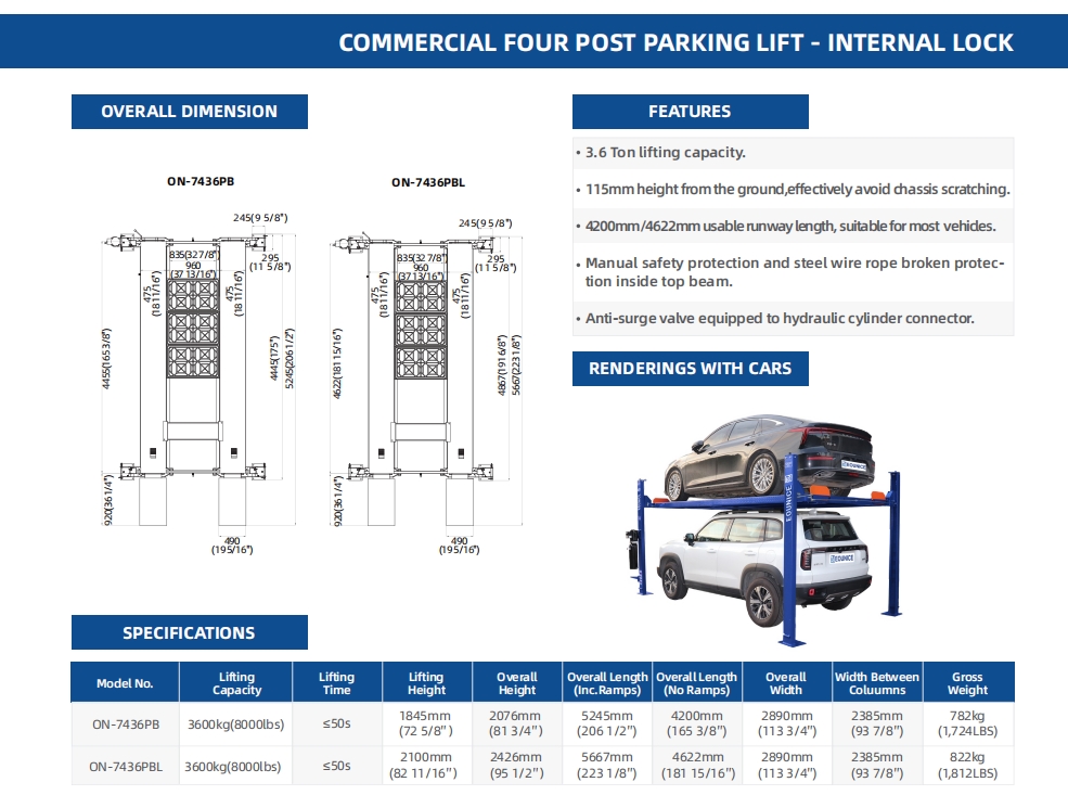 b on 7436pb on 7436pbl commercial four post parking lift internal lock.jpg