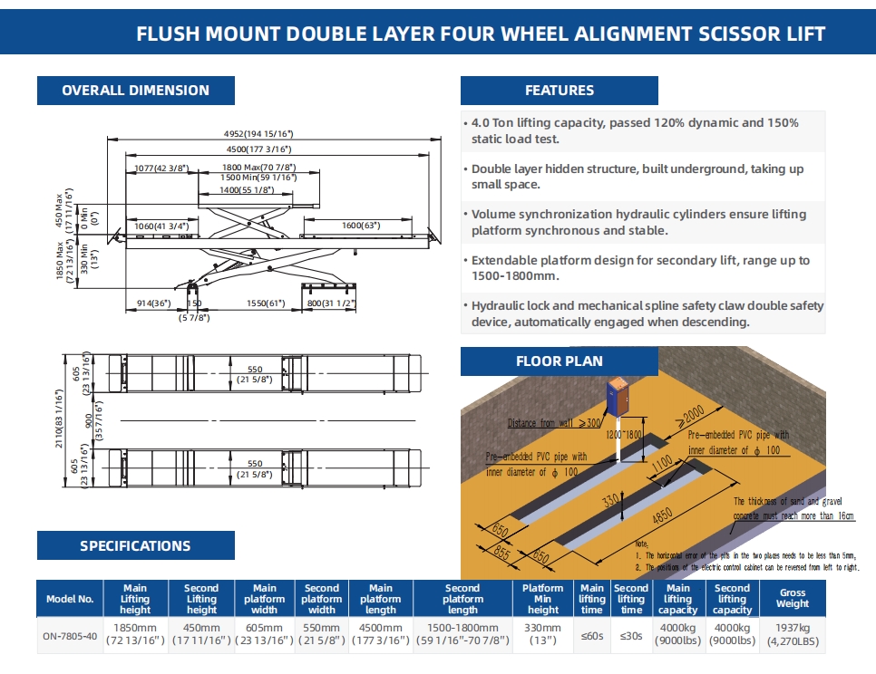 Flush mount double layer four wheel alignment scissor lift - Smart ...